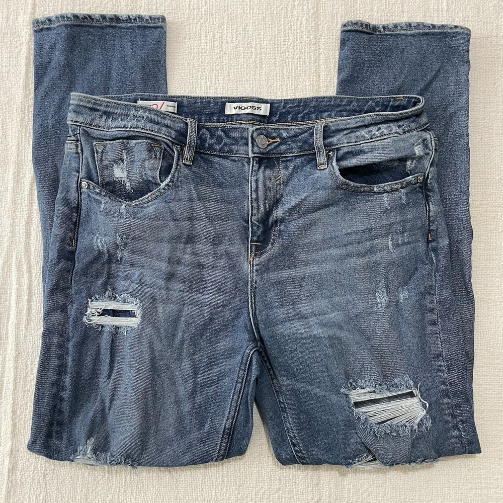 Vigoss Thompson Tomboy Jeans Stretch Distressed Ripped‎ Blue Women's 31 Cute!